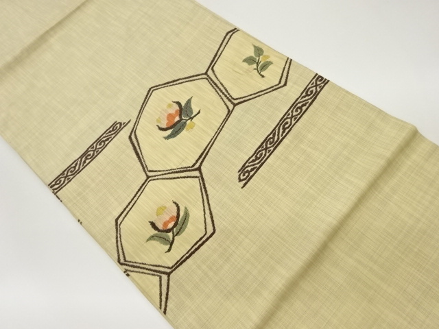 変わり亀甲に花模様織出し名古屋帯